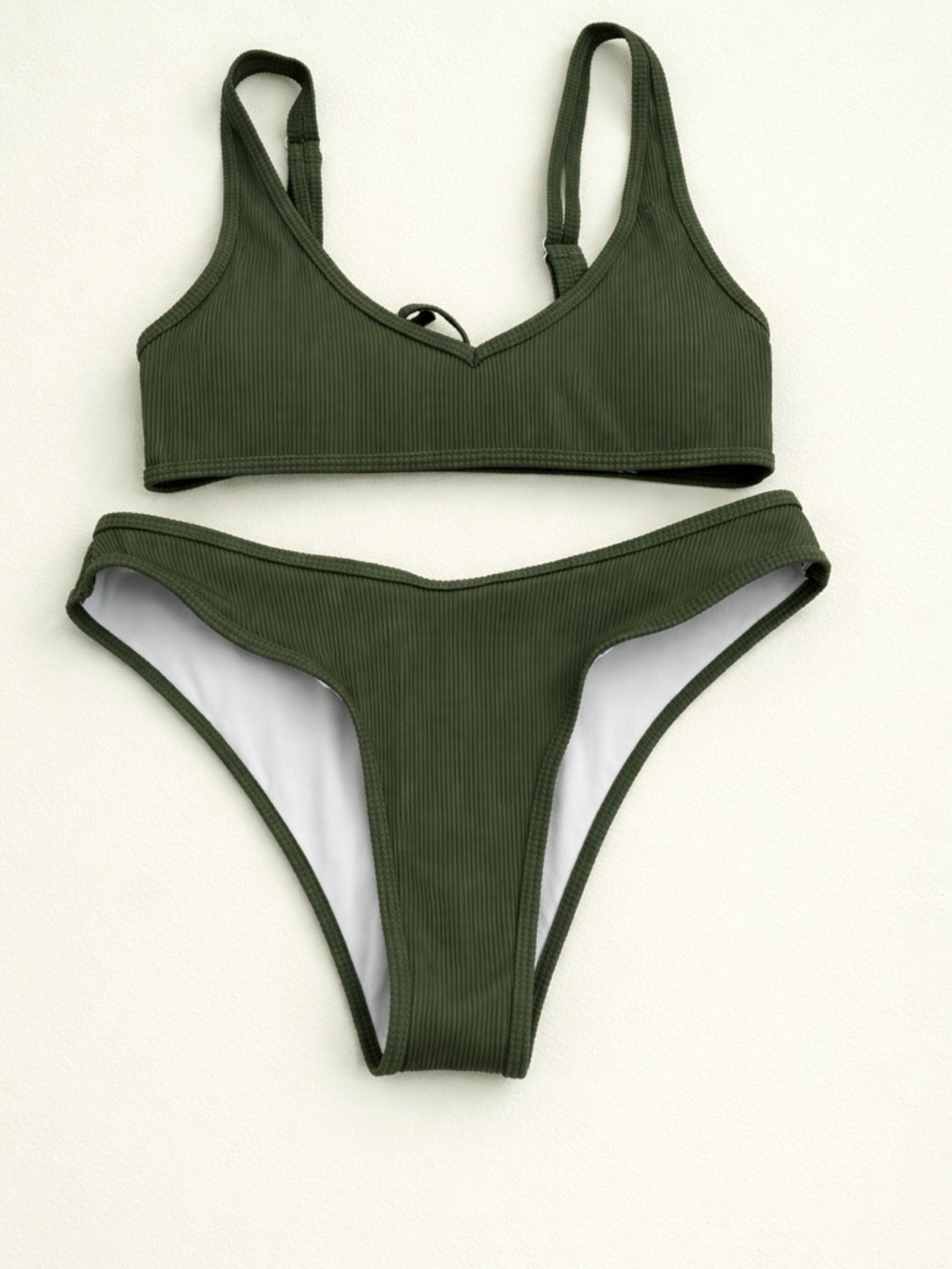 Zaful Olive Green Ribbed Bikini Set